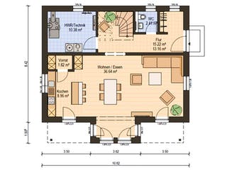 Fertighaus Haas S 140 D von Haas Fertigbau Schlüsselfertig ab 282000€, Pultdachhaus Grundriss 1