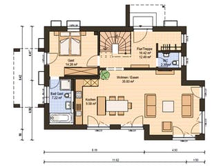Fertighaus Haas S 154 B von Haas Fertigbau Schlüsselfertig ab 319000€, Stadtvilla Grundriss 1