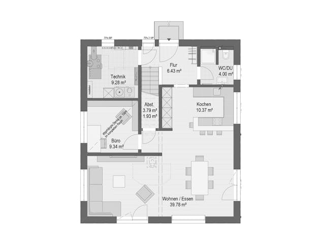 Fertighaus AVA von Haas Fertigbau Ausbauhaus ab 277000€, Satteldach-Klassiker Grundriss 1