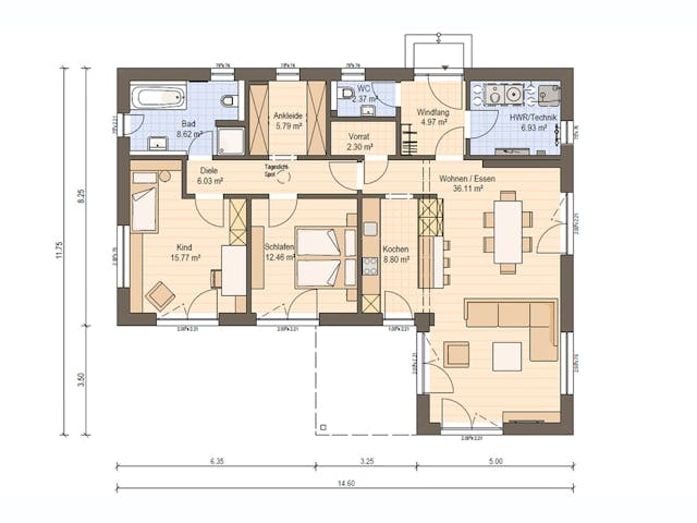 Fertighaus Haas BT 111 B von Haas Fertigbau Ausbauhaus ab 217000€, Bungalow Grundriss 1 Fertighaus Haas BT 111 B von Haas Fertigbau Ausbauhaus ab 217000€, Bungalow Grundriss 1