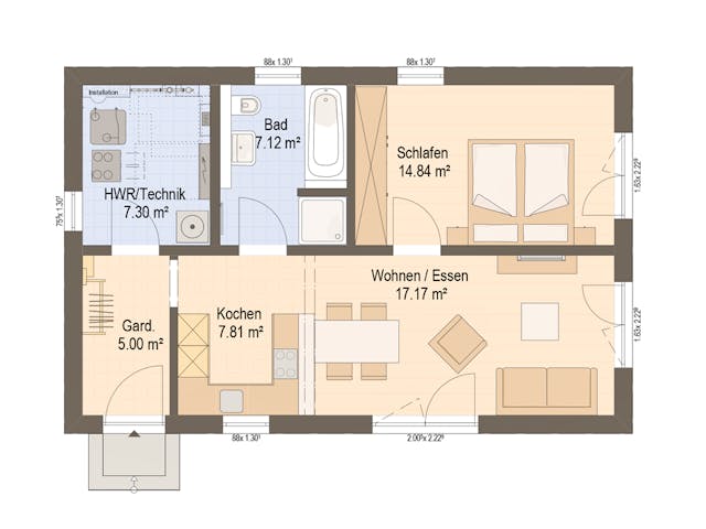 Fertighaus Haas Bela 60 von Haas Fertigbau Schlüsselfertig ab 243000€, Bungalow Grundriss 1 Fertighaus Haas Bela 60 von Haas Fertigbau Schlüsselfertig ab 243000€, Bungalow Grundriss 1