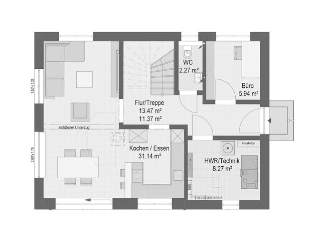 Fertighaus FREA von Haas Fertigbau Ausbauhaus ab 243000€, Cubushaus Grundriss 1