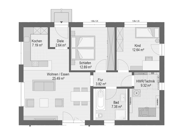 Fertighaus HELA von Haas Fertigbau Ausbauhaus ab 203152€, Bungalow Grundriss 1 Fertighaus HELA von Haas Fertigbau Ausbauhaus ab 203152€, Bungalow Grundriss 1
