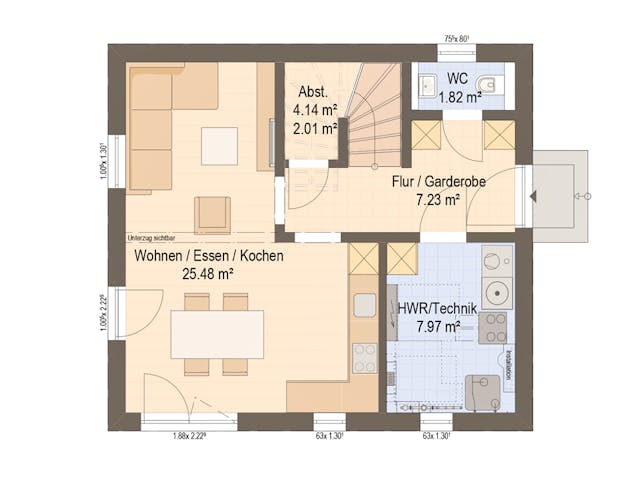 Fertighaus Haas Kozy 93 von Haas Fertigbau Schlüsselfertig ab 299000€, Satteldach-Klassiker Grundriss 1