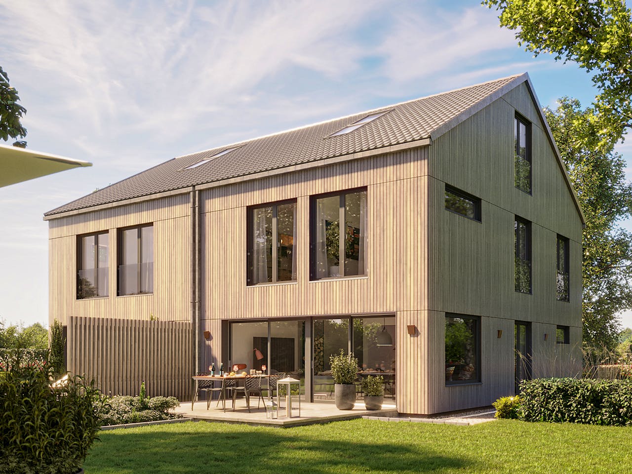 Fertighaus LEVA von Haas Fertigbau Ausbauhaus ab 298245€, Satteldach-Klassiker Außenansicht 1