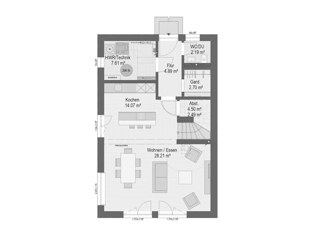 Fertighaus LEVA von Haas Fertigbau Ausbauhaus ab 298245€, Satteldach-Klassiker Grundriss 1