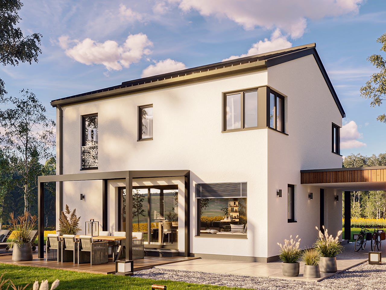 Fertighaus Haas Nova S130 A von Haas Fertigbau Schlüsselfertig ab 429527€, Satteldach-Klassiker Außenansicht 1