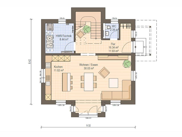 Fertighaus Haas S 122 A von Haas Fertigbau Ausbauhaus ab 211000€, Stadtvilla Grundriss 1
