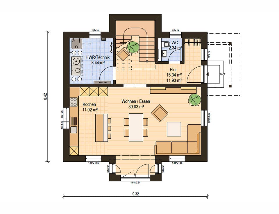 Fertighaus Haas S 122 A von Haas-Fertigbau Ausbauhaus ab 206000€, Stadtvilla Grundriss 1