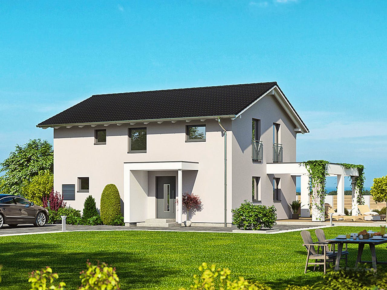 Fertighaus Haas S 155 B von Haas Fertigbau Ausbauhaus ab 235000€, Satteldach-Klassiker Außenansicht 1