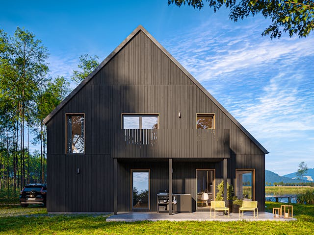 Fertighaus SELA von Haas Fertigbau - Mehrfamilienhäuser Ausbauhaus ab 365555€, Satteldach-Klassiker Außenansicht 2