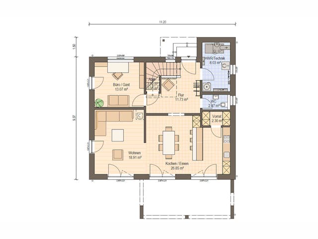 Fertighaus Haas Vita 160 von Haas Fertigbau Ausbauhaus ab 314000€, Stadtvilla Grundriss 1