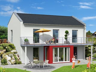 Fertighaus Hanghaus Klassik 120 von HEFA Holz- & Massivhaus Schlüsselfertig ab 247696€, Satteldach-Klassiker Außenansicht 1