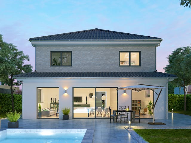 Massivhaus Aventus 162 von HANNOVER HAUS Schlüsselfertig ab 388900€, Stadtvilla Außenansicht 2