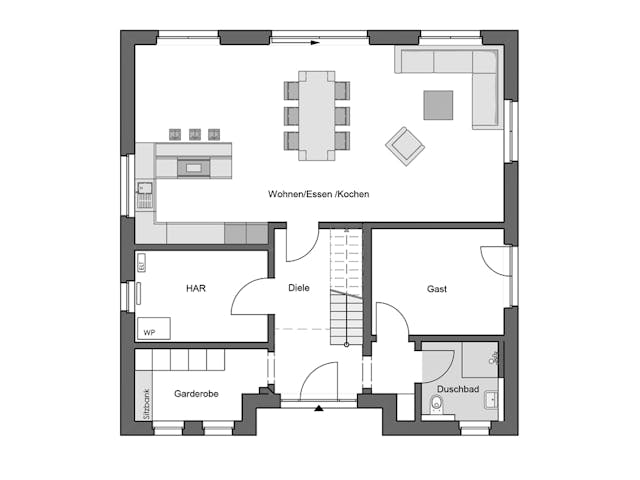 Massivhaus Aventus 162 von HANNOVER HAUS Schlüsselfertig ab 388900€, Stadtvilla Grundriss 1