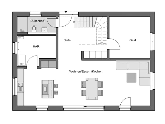 Massivhaus Modern 154 Style von HANNOVER HAUS Schlüsselfertig ab 354500€, Satteldach-Klassiker Grundriss 1 Massivhaus Modern 154 Style von HANNOVER HAUS Schlüsselfertig ab 354500€, Satteldach-Klassiker Grundriss 1