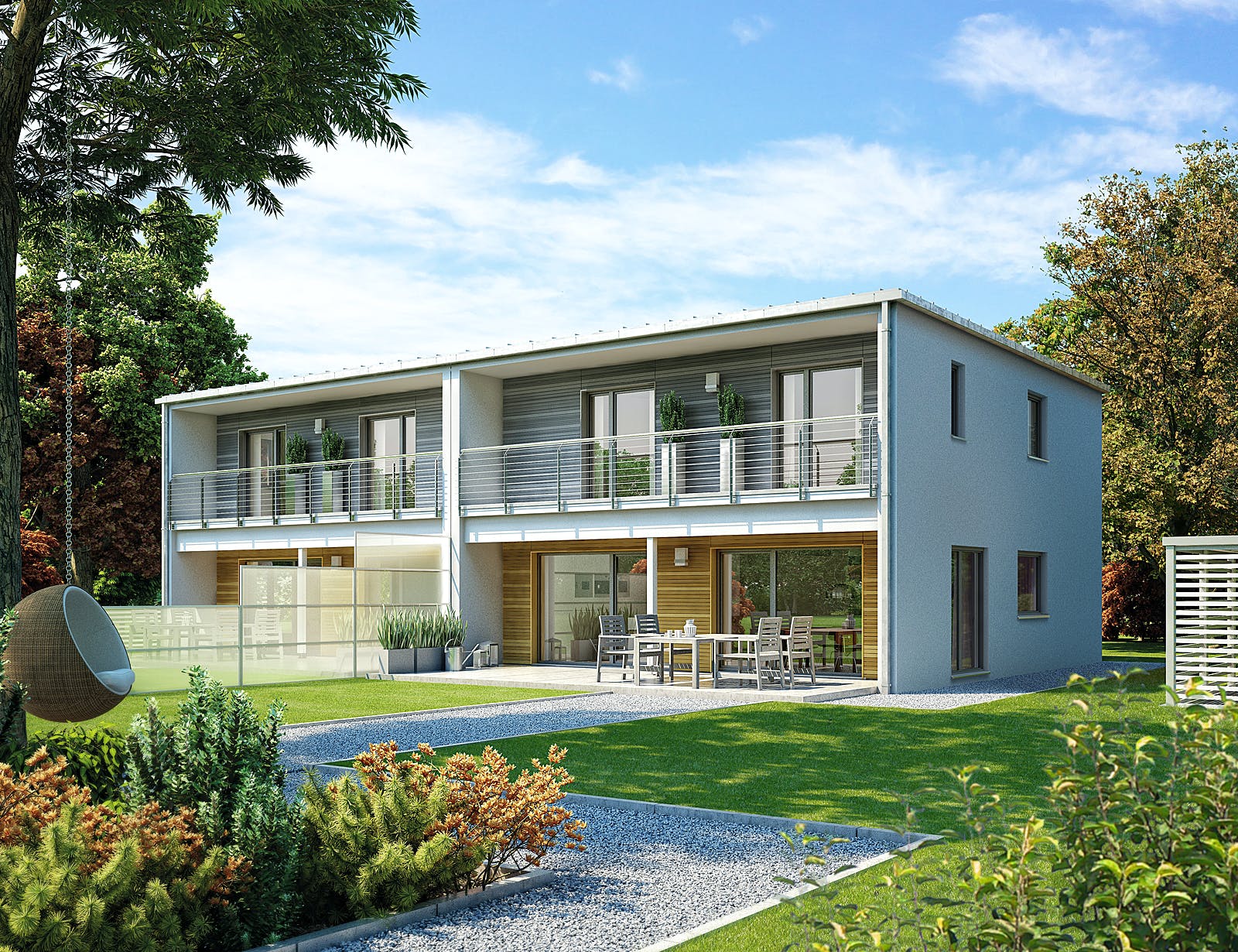 Fertighaus Doppelhaus 135 von Hanse Haus Schlüsselfertig ab 354293€, Cubushaus Außenansicht 1