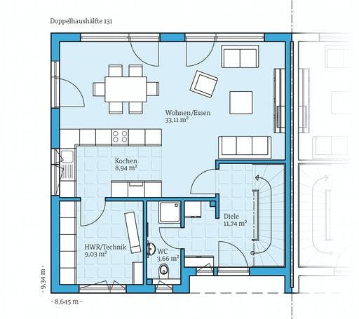 Fertighaus Doppelhaus 135 von Hanse Haus Schlüsselfertig ab 319639€, Cubushaus Grundriss 1