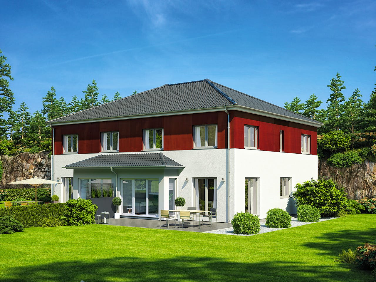 Fertighaus Doppelhaus 139 von Hanse Haus, Stadtvilla Außenansicht 1