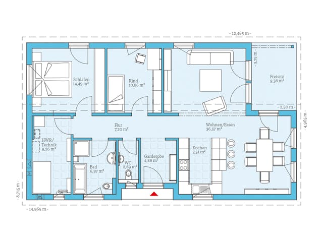 Fertighaus Bungalow 109 von Hanse Haus Schlüsselfertig ab 398682€, Bungalow Grundriss 1