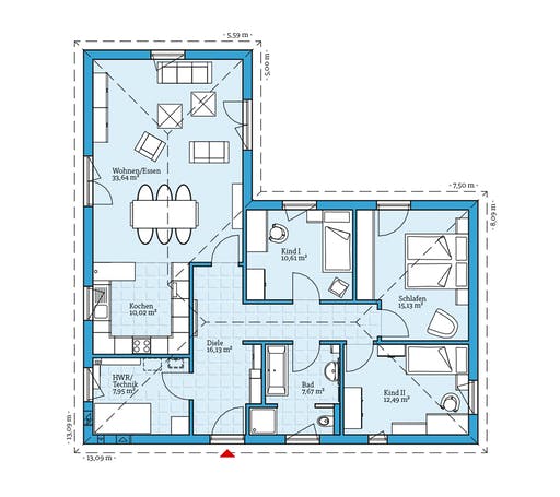 Fertighaus Bungalow 113 von Hanse Haus Schlüsselfertig ab 296679€, Bungalow Grundriss 1