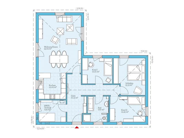 Fertighaus Bungalow 113 von Hanse Haus Schlüsselfertig ab 360809€, Bungalow Grundriss 1