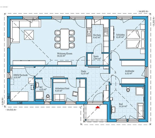 Fertighaus Bungalow 126 von Hanse Haus Schlüsselfertig ab 344955€, Bungalow Grundriss 1
