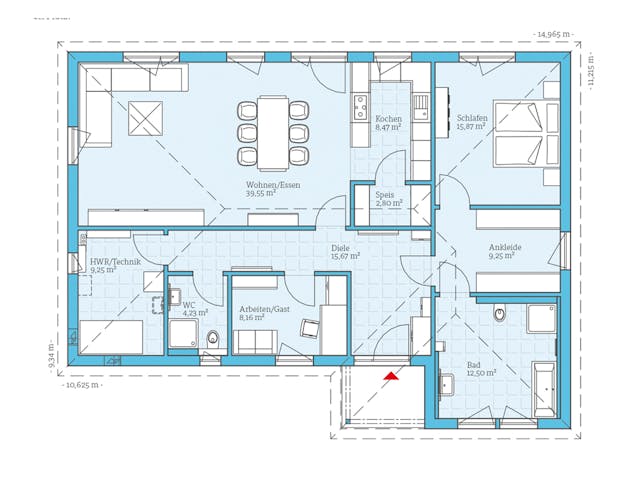 Fertighaus Bungalow 126 von Hanse Haus Schlüsselfertig ab 393563€, Bungalow Grundriss 1 Fertighaus Bungalow 126 von Hanse Haus Schlüsselfertig ab 393563€, Bungalow Grundriss 1