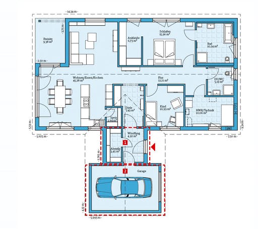 Fertighaus Bungalow 127 von Hanse Haus Schlüsselfertig ab 352153€, Bungalow Grundriss 1