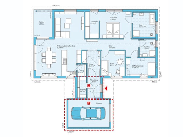 Fertighaus Bungalow 127 von Hanse Haus Schlüsselfertig ab 419578€, Bungalow Grundriss 1 Fertighaus Bungalow 127 von Hanse Haus Schlüsselfertig ab 419578€, Bungalow Grundriss 1
