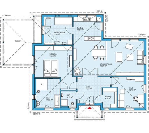 Fertighaus Bungalow 133 von Hanse Haus Schlüsselfertig ab 397563€, Bungalow Grundriss 1
