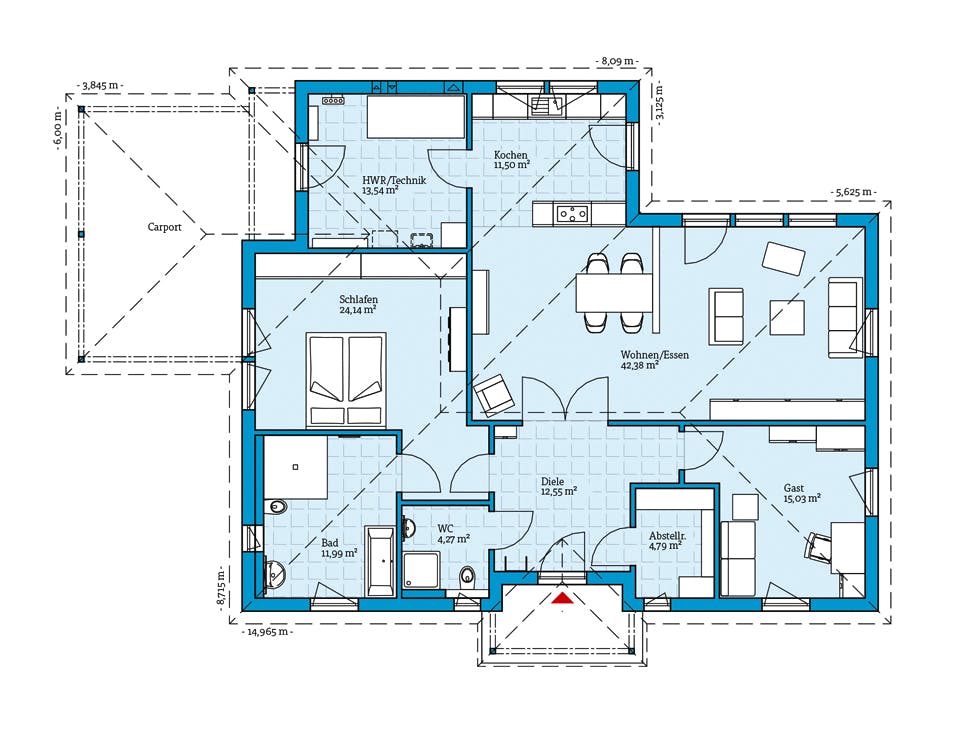 Fertighaus Bungalow 139 von Hanse Haus Schlüsselfertig ab 392727€, Bungalow Grundriss 1