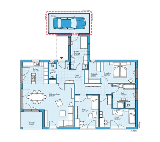 Fertighaus Bungalow 154 von Hanse Haus Schlüsselfertig ab 410423€, Bungalow Grundriss 1