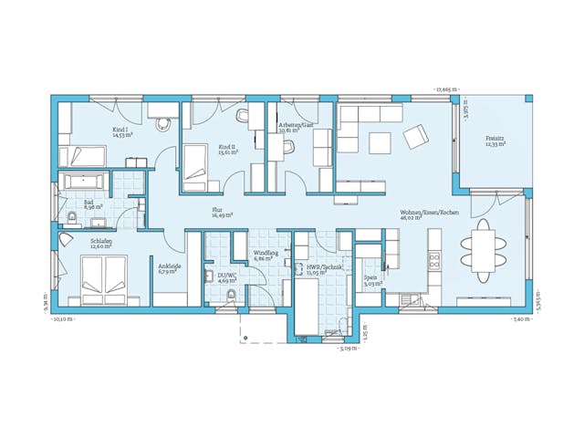 Fertighaus Bungalow 169 von Hanse Haus, Bungalow Grundriss 1 Fertighaus Bungalow 169 von Hanse Haus, Bungalow Grundriss 1