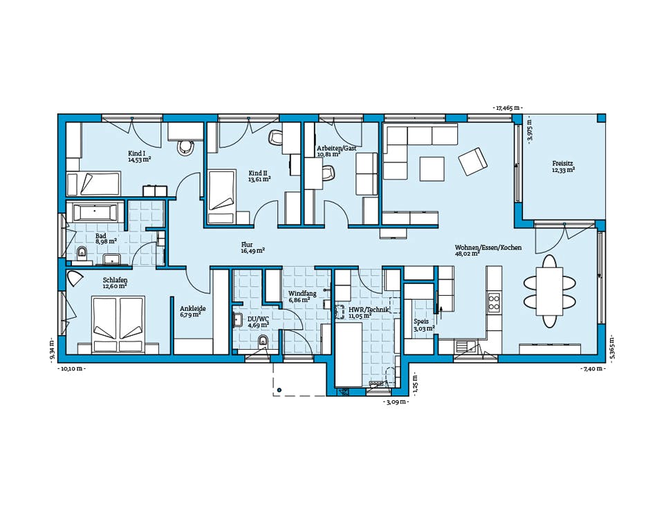 Fertighaus Bungalow 169 von Hanse Haus Schlüsselfertig ab 512056€, Bungalow Grundriss 1