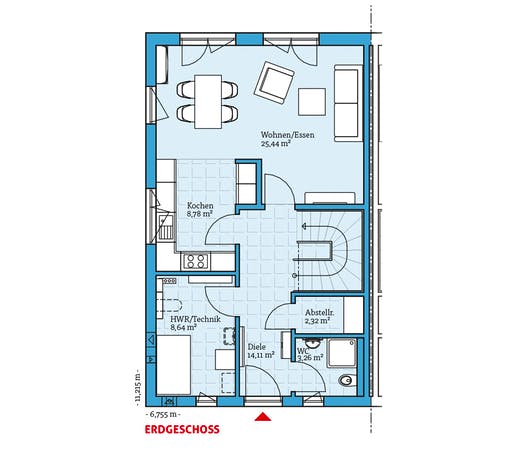 Fertighaus Doppelhaus 35-176 von Hanse Haus Schlüsselfertig ab 399167€, Satteldach-Klassiker Grundriss 1