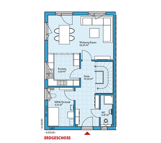 Fertighaus Doppelhaus 35-124 von Hanse Haus Schlüsselfertig ab 312507€, Satteldach-Klassiker Grundriss 1