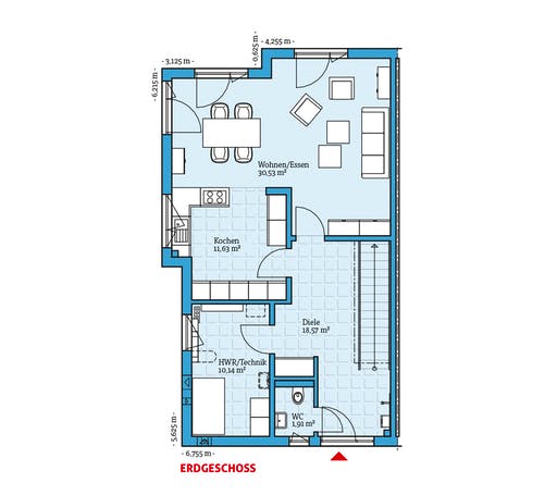 Fertighaus Doppelhaus 35-130 von Hanse Haus Schlüsselfertig ab 321072€, Satteldach-Klassiker Grundriss 1
