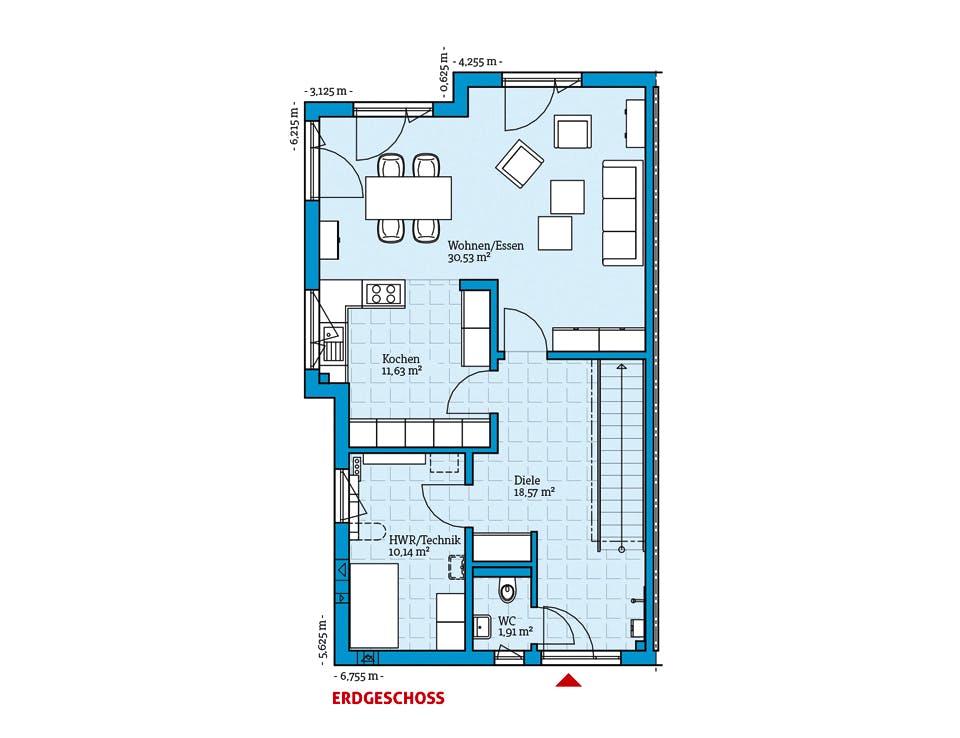 Fertighaus Doppelhaus 35-130 von Hanse Haus Schlüsselfertig ab 329963€, Satteldach-Klassiker Grundriss 1