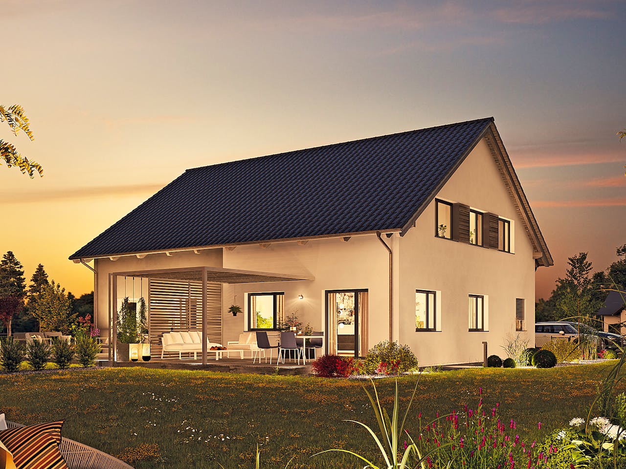 Fertighaus Doppelhaus 35-124 von Hanse Haus, Satteldach-Klassiker Außenansicht 1