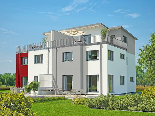 Fertighaus Doppelhaus 144 von Hanse Haus Schlüsselfertig ab 419527€, Cubushaus Außenansicht 1