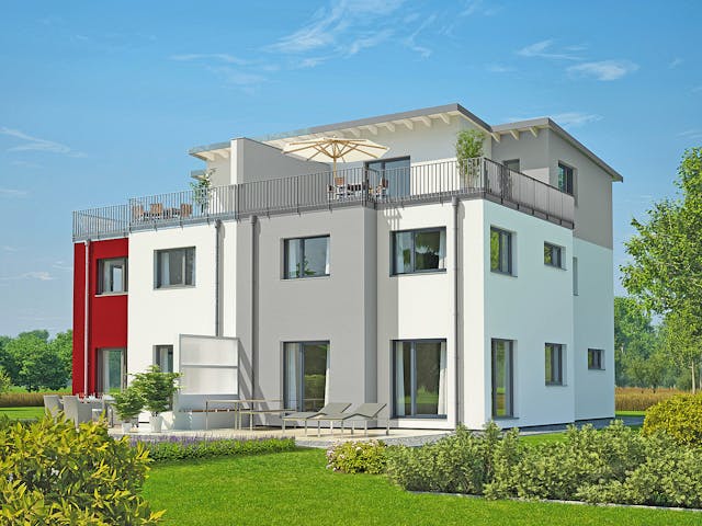 Fertighaus Doppelhaus 144 von Hanse Haus Schlüsselfertig ab 404544€, Cubushaus Außenansicht 1