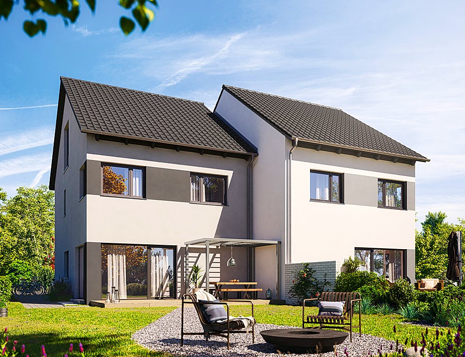 Fertighaus Doppelhaus 164 von Hanse Haus Schlüsselfertig ab 399955€, Satteldach-Klassiker Außenansicht 1