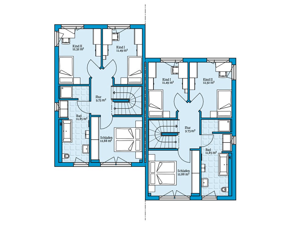 Fertighaus Doppelhaus 164 von Hanse Haus Schlüsselfertig ab 399955€, Satteldach-Klassiker Grundriss 2
