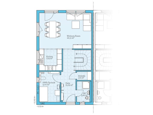 Fertighaus Doppelhaus 25-125 von Hanse Haus Schlüsselfertig ab 367522€, Satteldach-Klassiker Grundriss 1