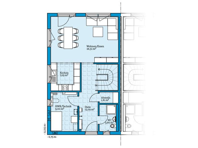 Fertighaus Doppelhaus 25-125 von Hanse Haus Schlüsselfertig ab 341982€, Satteldach-Klassiker Grundriss 1