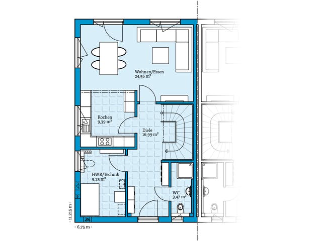 Fertighaus Doppelhaus 35-124 von Hanse Haus Schlüsselfertig ab 332007€, Satteldach-Klassiker Grundriss 1