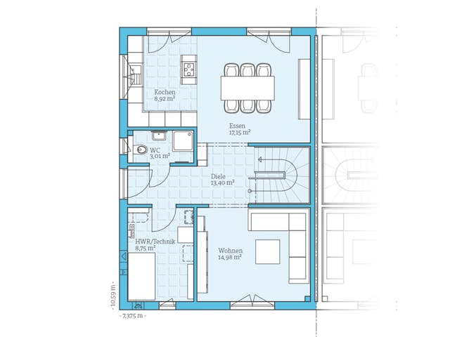 Fertighaus Doppelhaus 45-123 von Hanse Haus Schlüsselfertig ab 375569€, Satteldach-Klassiker Grundriss 1