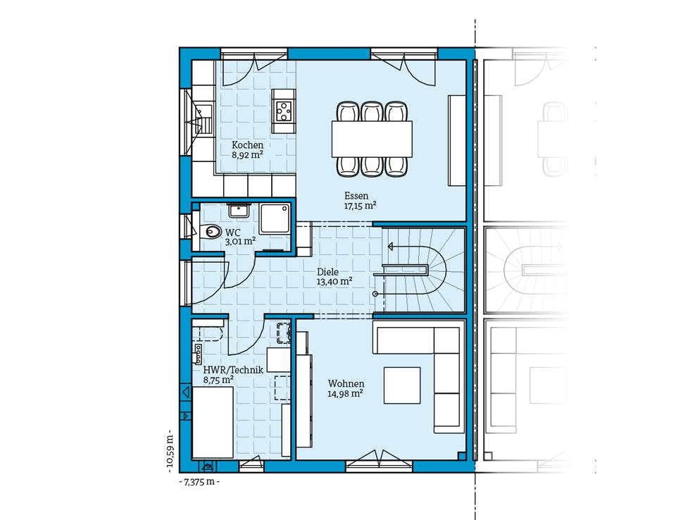 Fertighaus Doppelhaus 45-123 von Hanse Haus Schlüsselfertig ab 329193€, Satteldach-Klassiker Grundriss 1
