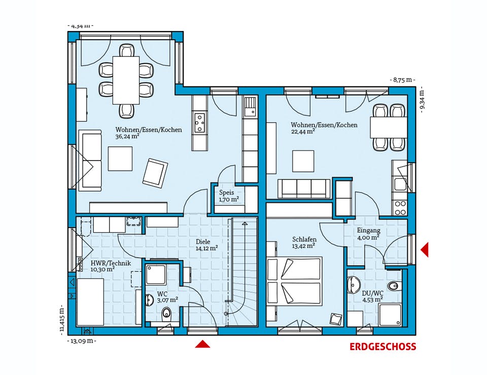 Fertighaus Duo 210 von Hanse Haus Schlüsselfertig ab 487552€, Satteldach-Klassiker Grundriss 1